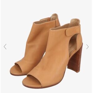 Stuart Weitzman Tan Open-Toe Block Heel Booties